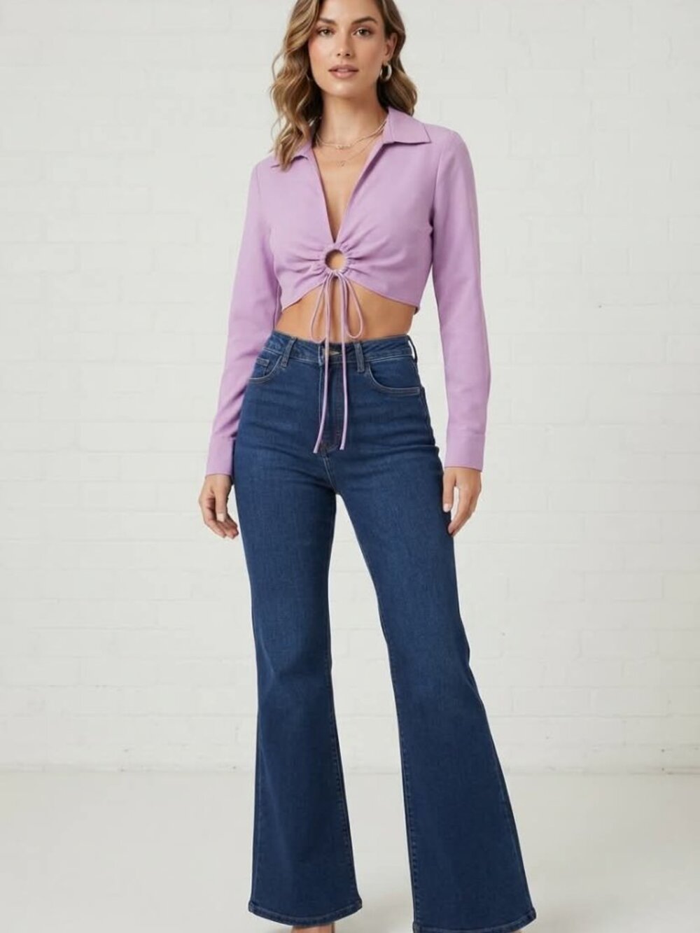 ZARA Lavender O-Ring Tie-Front Crop Top medium